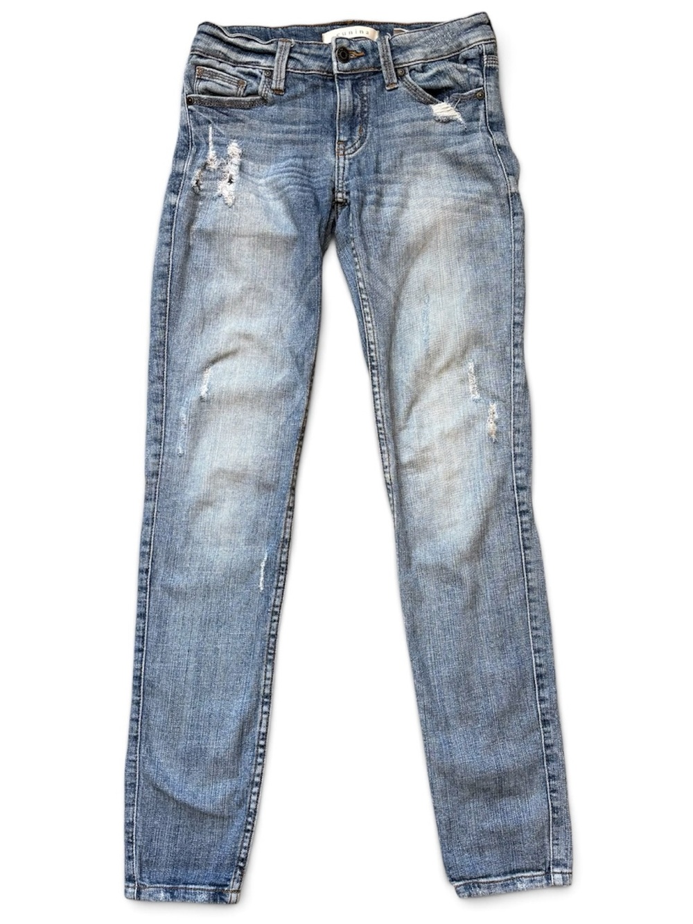 Eunina Maxwell Low Rise Skinny Jeans Size 1 Distressed Light Wash